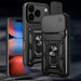 Hybrid Armor Camshield Case for iPhone 17 Pro Max with Stand and Camera Cover - Black - Cell phone cases