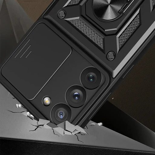 Hybrid Armor Camshield case for Samsung Galaxy S23 armored case with camera cover black - Cell phone cases
