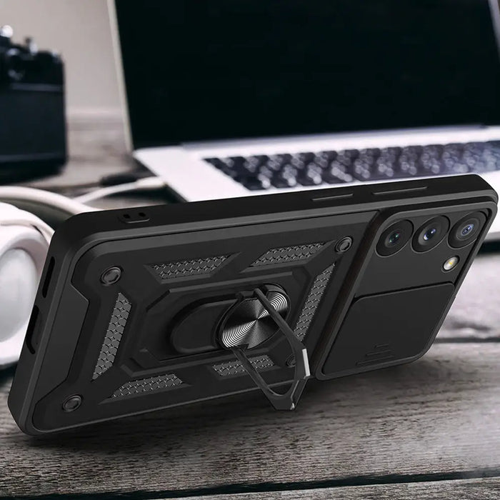 Hybrid Armor Camshield case for Samsung Galaxy S23 armored case with camera cover black - Cell phone cases