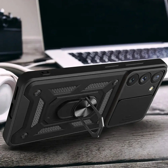 Hybrid Armor Camshield case for Samsung Galaxy S23+ armored cover with camera cover black - Cell phone cases