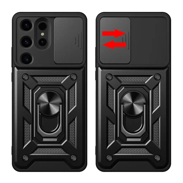 Hybrid Armor Camshield case for Samsung Galaxy S24 Ultra armored with camera cover - black - Cell phone cases