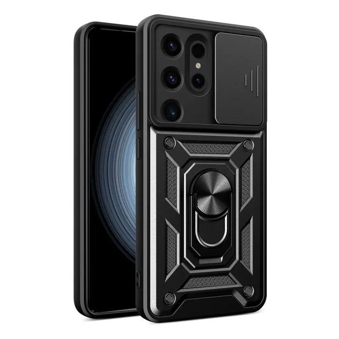 Hybrid Armor Camshield case for Samsung Galaxy S24 Ultra armored with camera cover - black - Cell phone cases