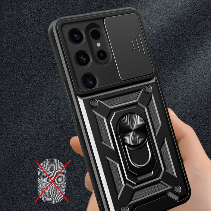 Hybrid Armor Camshield case for Samsung Galaxy S24 Ultra armored with camera cover - black - Cell phone cases