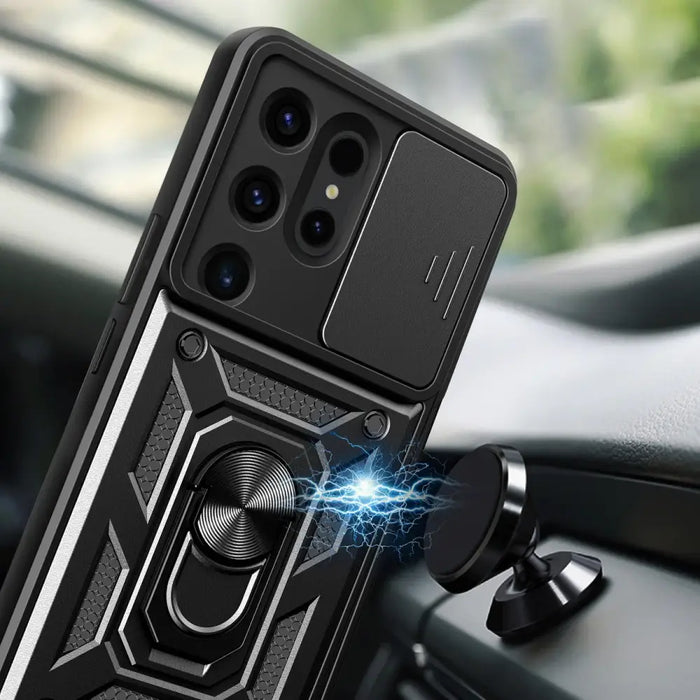 Hybrid Armor Camshield case for Samsung Galaxy S24 Ultra armored with camera cover - black - Cell phone cases