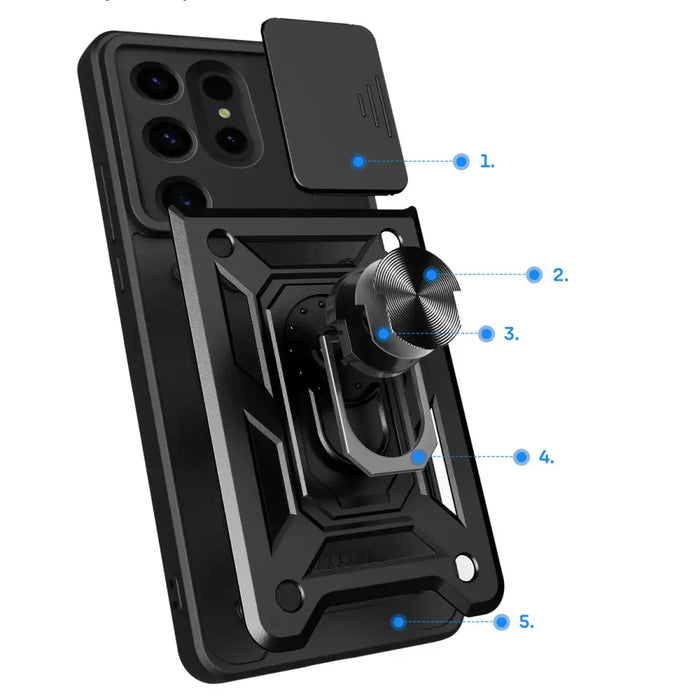 Hybrid Armor Camshield case for Samsung Galaxy S24 Ultra armored with camera cover - black - Cell phone cases