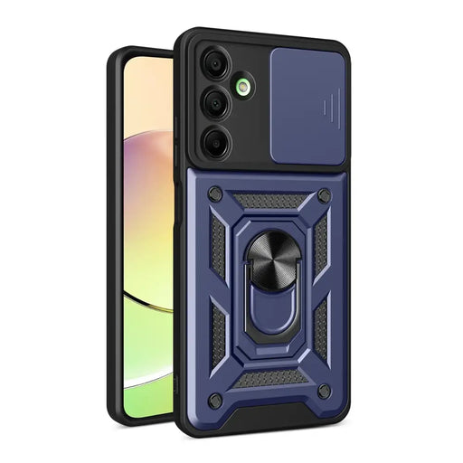 Hybrid Armor Camshield Case with Camera Cover and Metal Ring for Samsung Galaxy A16 / A16 5G - Blue - Cell phone cases