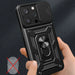Hybrid Armor Camshield case with stand and camera cover for iPhone 15 Pro - black - Cell phone cases