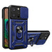 Hybrid Armor Camshield iPhone 15 Pro Case with Kickstand and Camera Cover - Blue - Cell phone cases