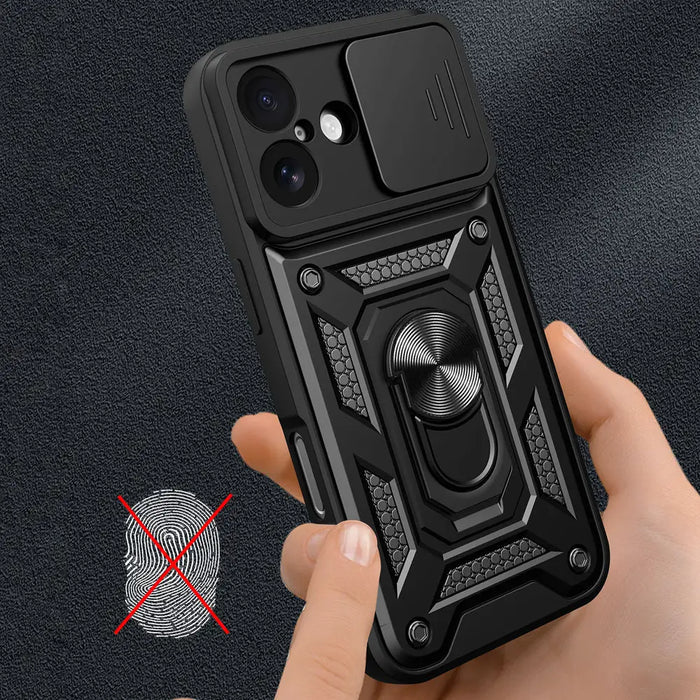 Hybrid Armor Camshield iPhone 17 Case with Stand and Camera Cover - Black - Cell phone cases and covers<<<HurtelXML