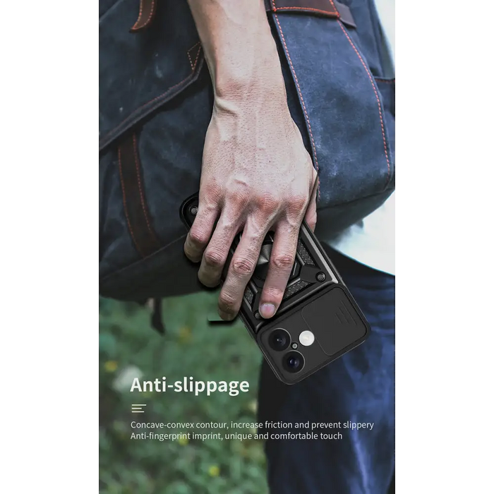 Hybrid Armor Camshield iPhone 17 Case with Stand and Camera Cover - Black - Cell phone cases and covers<<<HurtelXML