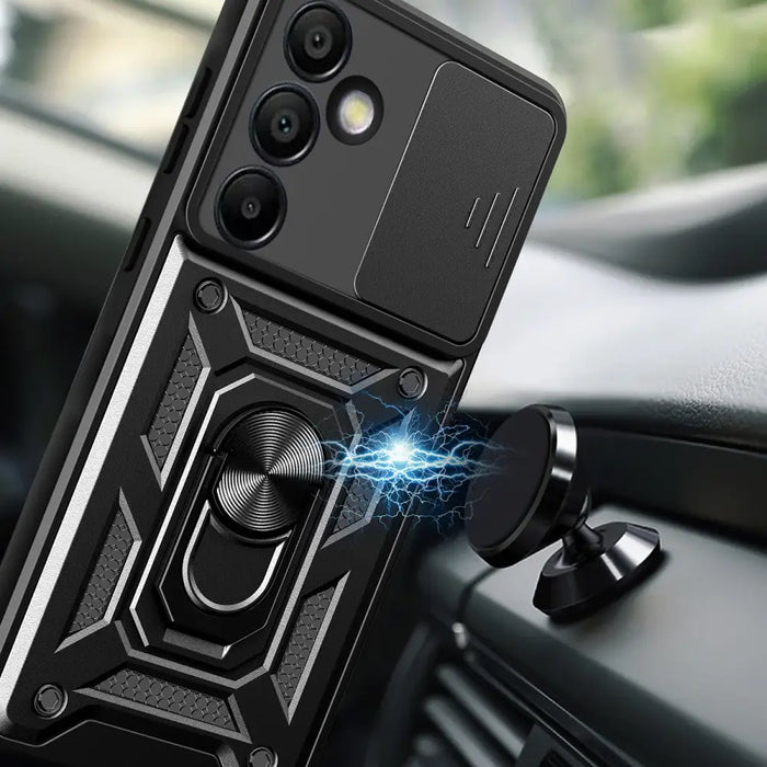 Hybrid Armor Camshield with Camera Cover and Metal Ring for Samsung Galaxy S24 FE - Black - Cell phone cases