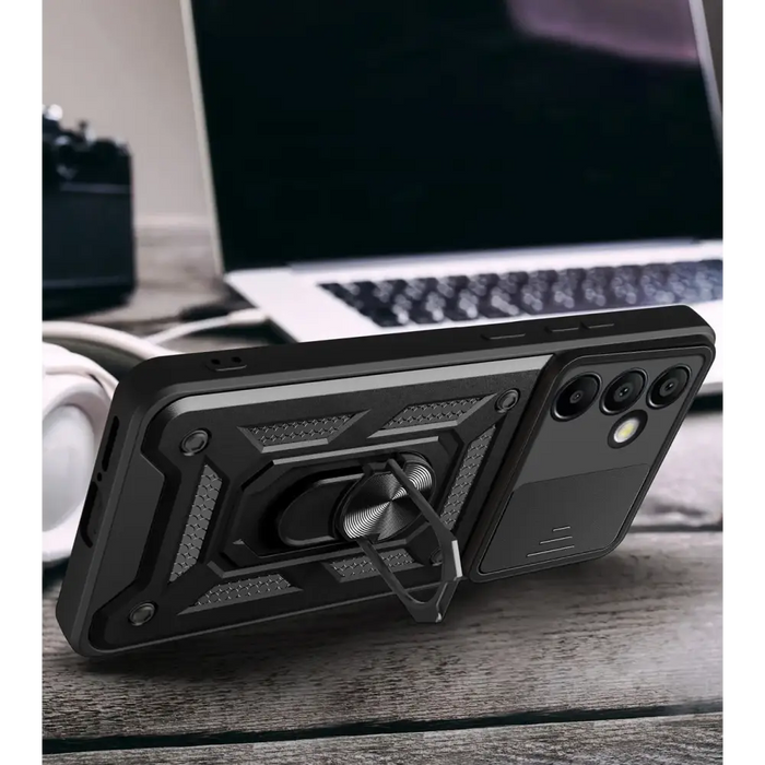 Hybrid Armor Camshield with Camera Cover and Metal Ring for Samsung Galaxy S24 FE - Black - Cell phone cases