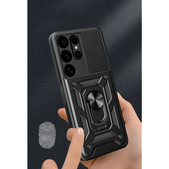 Hybrid Armor Camshield with Camera Cover and Metal Ring for Samsung Galaxy S25 Ultra - Black - Cell phone cases