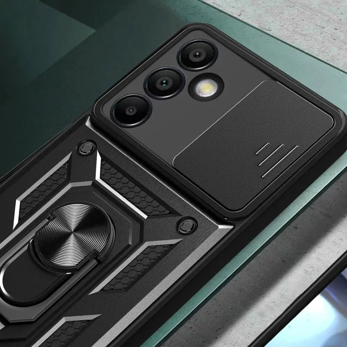 Hybrid Armor Camshield with Camera Cover and Metal Ring for Samsung Galaxy S24 FE - Black - Cell phone cases