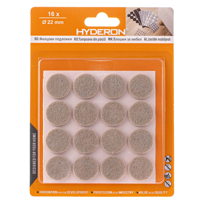 FELT ROUND PAD IN BLISTER 16PCS. HYDERON PFK-22B