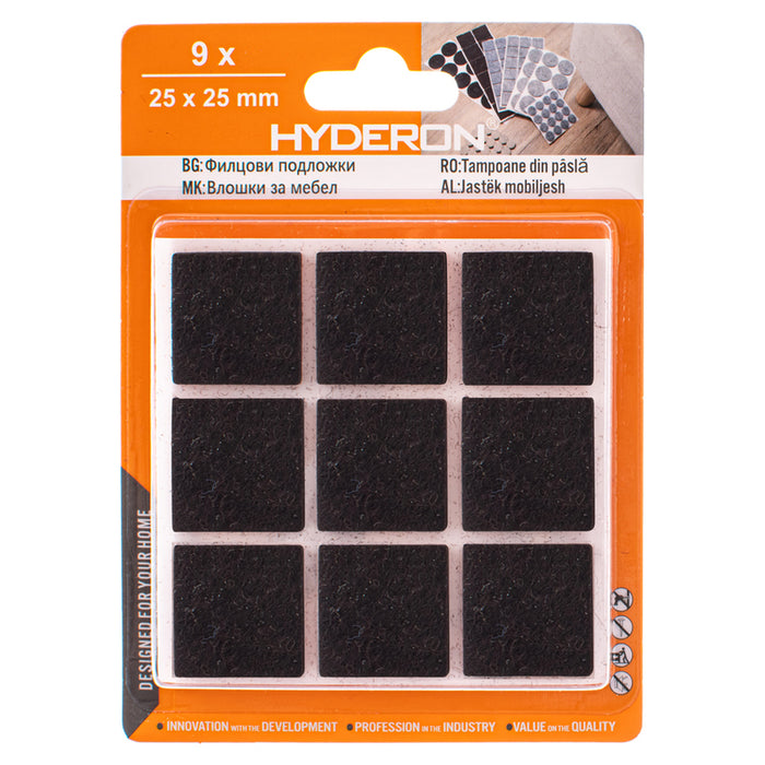 SQUARE FELT PAD IN BLISTER 9PCS. HYDERON PFS-25K