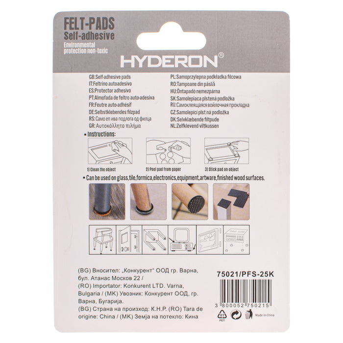 SQUARE FELT PAD IN BLISTER 9PCS. HYDERON PFS-25K