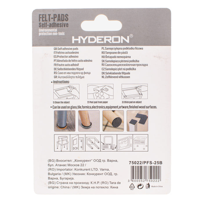 SQUARE FELT PAD IN BLISTER 9PCS. HYDERON PFS-25B