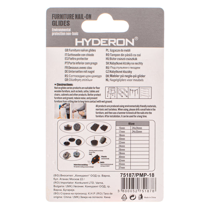 FELT PAD METAL FRAME IN BLISTER 6PCS. HYDERON PMP-18