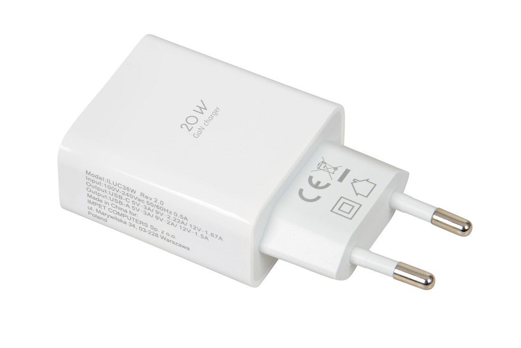 Wall charger iBOX C-36 GaN PD20W, white