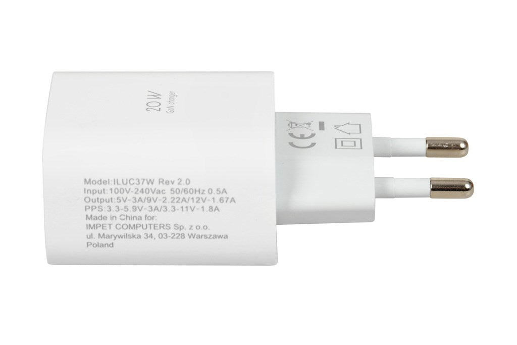 Wall charger iBOX C-37 GaN PD20W, white
