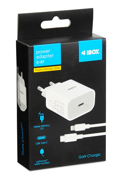 Wall charger iBOX C-37 GaN PD20W, white