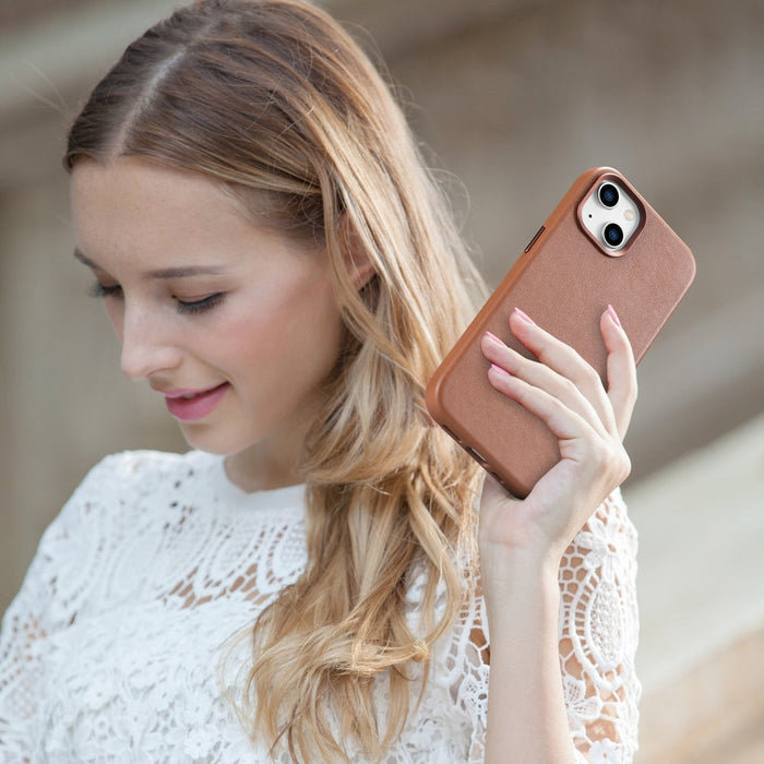 iCarer Case Leather Case Cover for iPhone 14 Brown (WMI14220705-BN) (MagSafe Compatible) - Cell phone cases