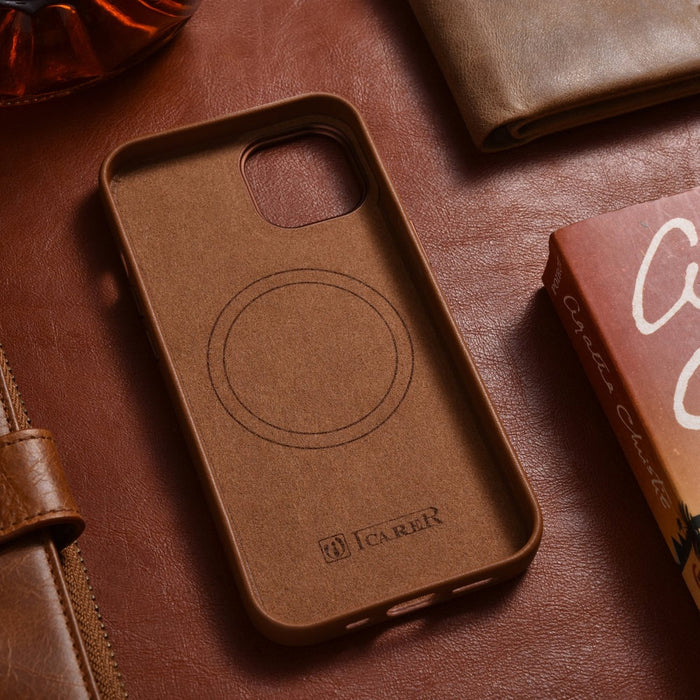 iCarer Case Leather Case Cover for iPhone 14 Brown (WMI14220705-BN) (MagSafe Compatible) - Cell phone cases
