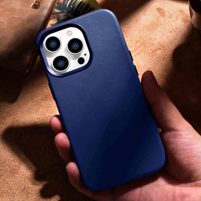 iCarer Case Leather Cover Genuine Leather Case for iPhone 14 Pro Max blue (WMI14220708-BU) (MagSafe compatible) - Cell