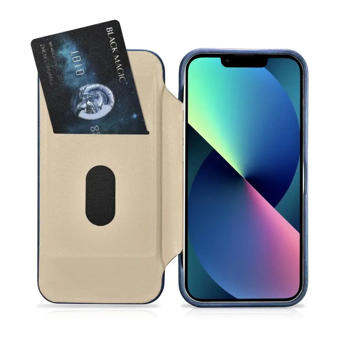 iCarer CE Oil Wax Premium Leather Folio Case iPhone 14 magnetic flip case MagSafe blue (AKI14220705-BU) - Cell phone