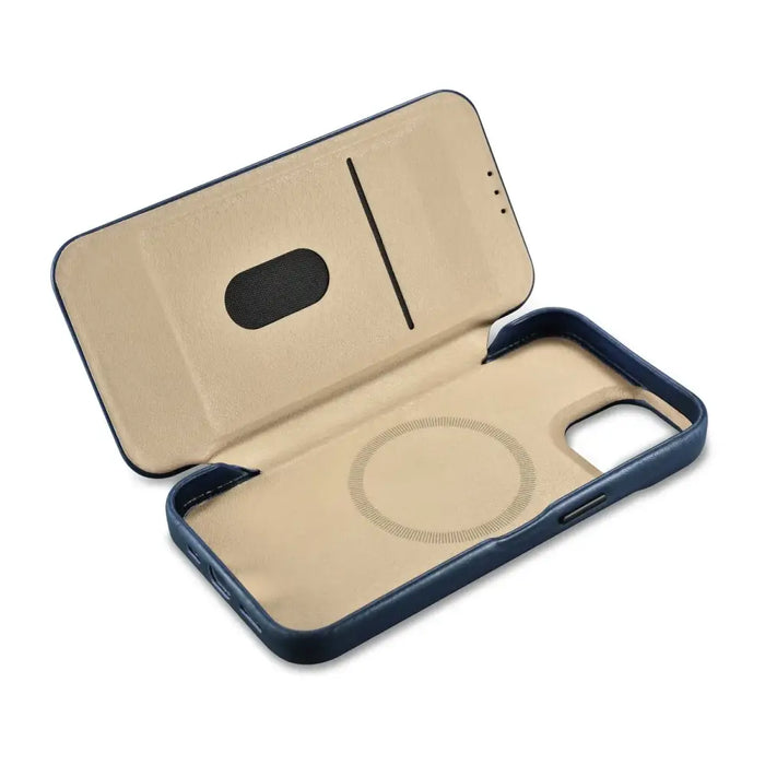 iCarer CE Oil Wax Premium Leather Folio Case iPhone 14 magnetic flip case MagSafe blue (AKI14220705-BU) - Cell phone
