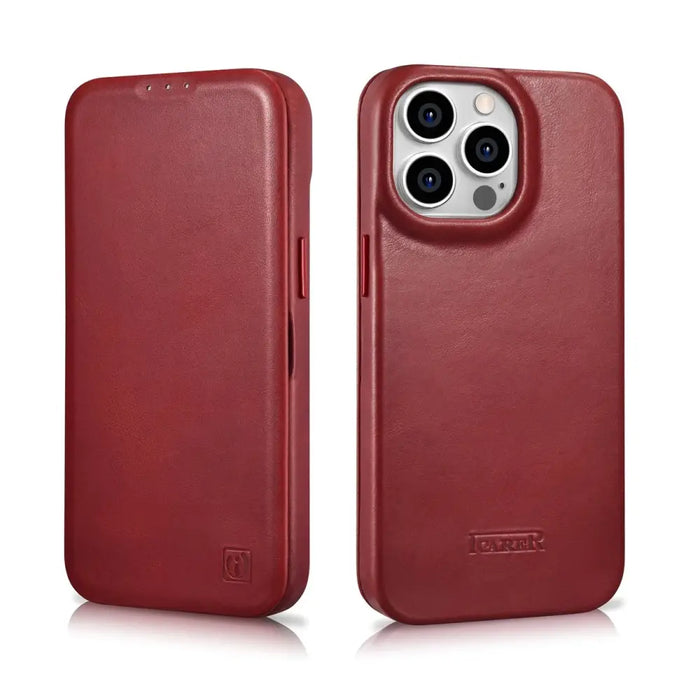 iCarer CE Oil Wax Premium Leather Folio Case Leather Case iPhone 14 Pro Magnetic Flip MagSafe Red (AKI14220706-RD)