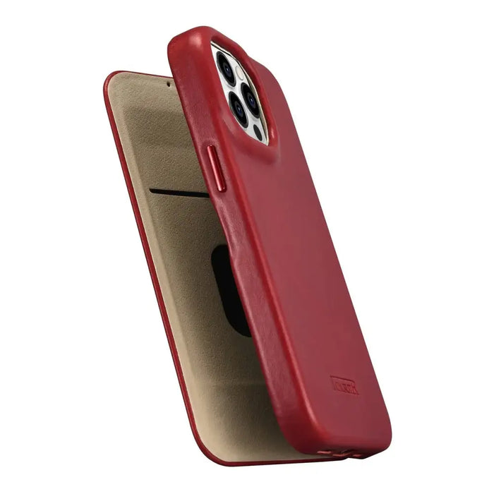 iCarer CE Oil Wax Premium Leather Folio Case Leather Case iPhone 14 Pro Magnetic Flip MagSafe Red (AKI14220706-RD)