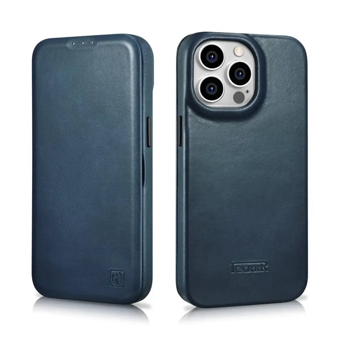 iCarer CE Oil Wax Premium Leather Folio Case Leather Case iPhone 14 Pro Magnetic Flip MagSafe Blue (AKI14220706-BU)