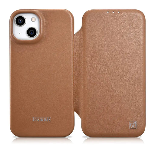 iCarer CE Premium Leather Folio Case iPhone 14 magnetic flip case MagSafe brown (WMI14220713-BN) - Cell phone cases