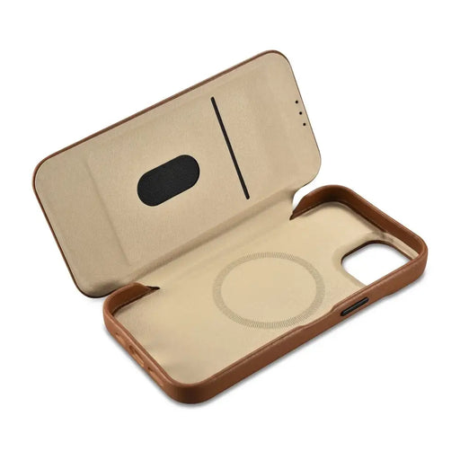 iCarer CE Premium Leather Folio Case iPhone 14 magnetic flip case MagSafe brown (WMI14220713-BN) - Cell phone cases