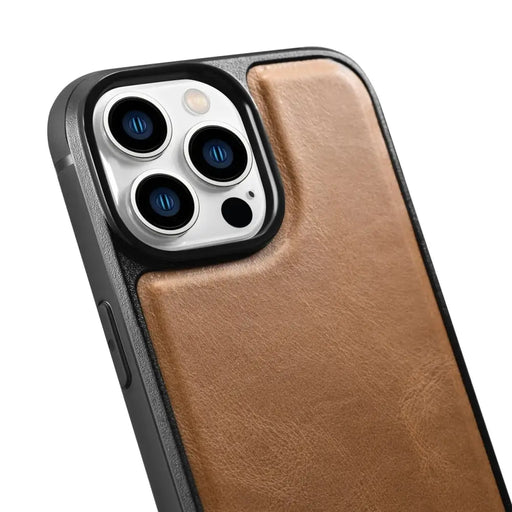iCarer Leather Oil Wax case covered with natural leather for iPhone 14 Pro brown (WMI14220718-TN) - Cell phone cases