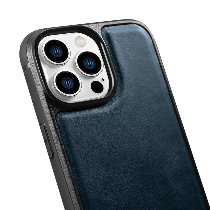 iCarer Leather Oil Wax case covered with natural leather for iPhone 14 Pro blue (WMI14220718-BU) - Cell phone cases