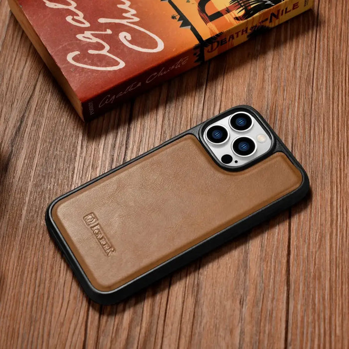 iCarer Leather Oil Wax case covered with natural leather for iPhone 14 Pro brown (WMI14220718-TN) - Cell phone cases
