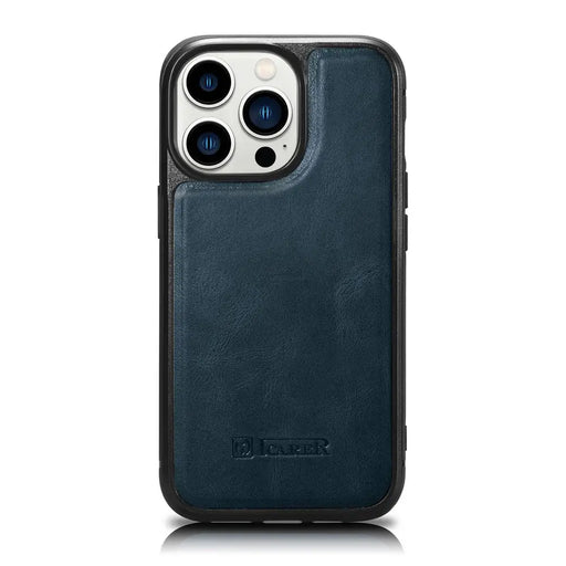 iCarer Leather Oil Wax case covered with natural leather for iPhone 14 Pro blue (WMI14220718-BU) - Cell phone cases