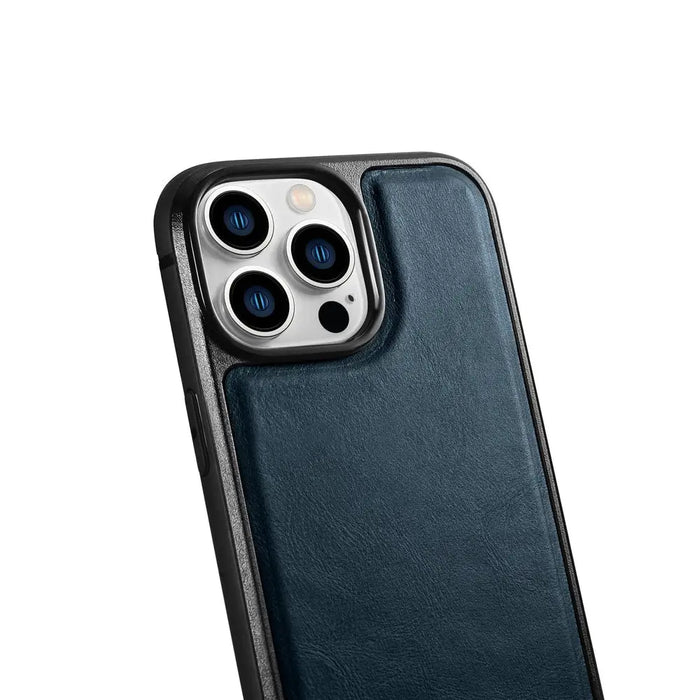 iCarer Leather Oil Wax case covered with natural leather for iPhone 14 Pro blue (WMI14220718-BU) - Cell phone cases