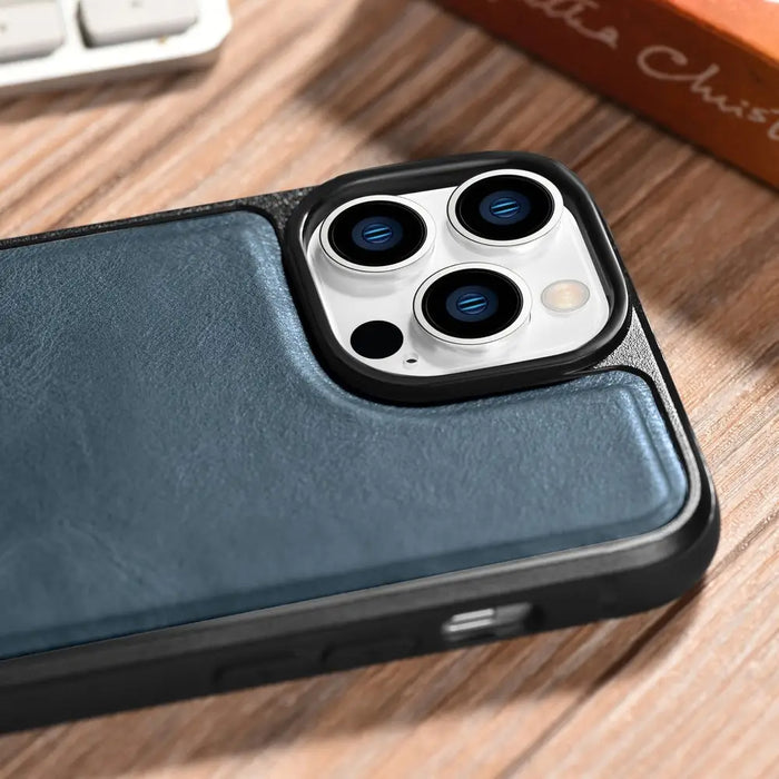 iCarer Leather Oil Wax case covered with natural leather for iPhone 14 Pro blue (WMI14220718-BU) - Cell phone cases