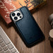 iCarer Leather Oil Wax case covered with natural leather for iPhone 14 Pro blue (WMI14220718-BU) - Cell phone cases