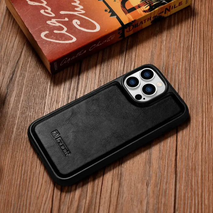iCarer Leather Oil Wax case for iPhone 14 Pro Max leather case black (WMI14220720-BK) - Cell phone cases