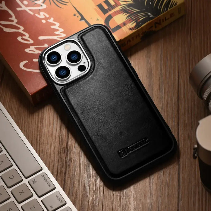 iCarer Leather Oil Wax case for iPhone 14 Pro Max leather case black (WMI14220720-BK) - Cell phone cases