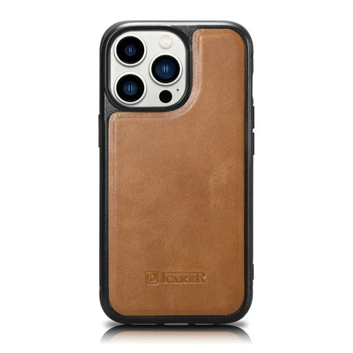iCarer Leather Oil Wax case for iPhone 14 Pro Max leather cover brown (WMI14220720-TN) - Cell phone cases