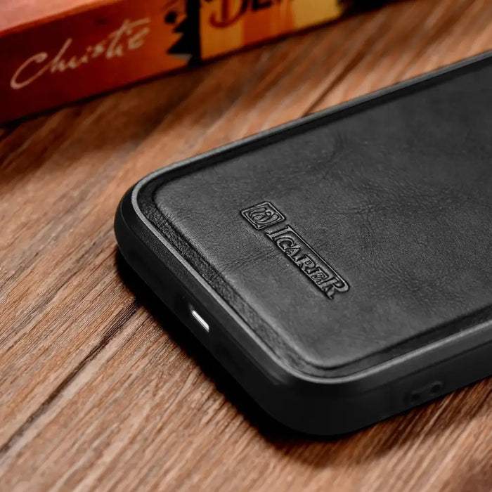 iCarer Leather Oil Wax Genuine Leather Case for iPhone 14 (MagSafe Compatible) Black (WMI14220717-BK) - Cell phone