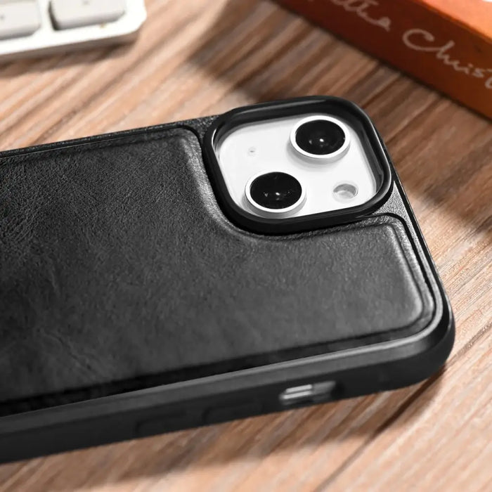 iCarer Leather Oil Wax Genuine Leather Case for iPhone 14 (MagSafe Compatible) Black (WMI14220717-BK) - Cell phone