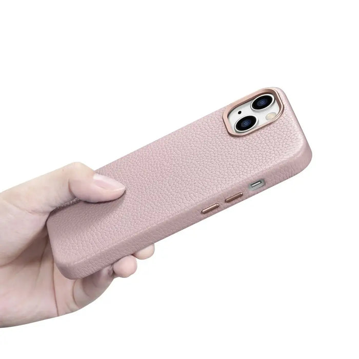 iCarer Litchi Premium Leather Case iPhone 14 Magnetic Leather Case with MagSafe Pink (WMI14220709-PK) - Cell phone