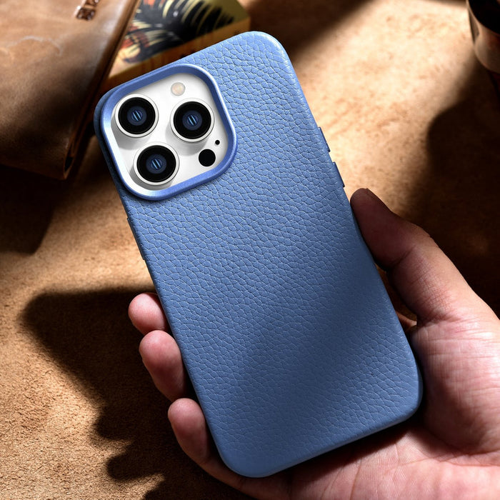 iCarer Litchi Premium Leather Case iPhone 14 Pro Magnetic Leather Case with MagSafe Light Blue (WMI14220710-LB) - Cell